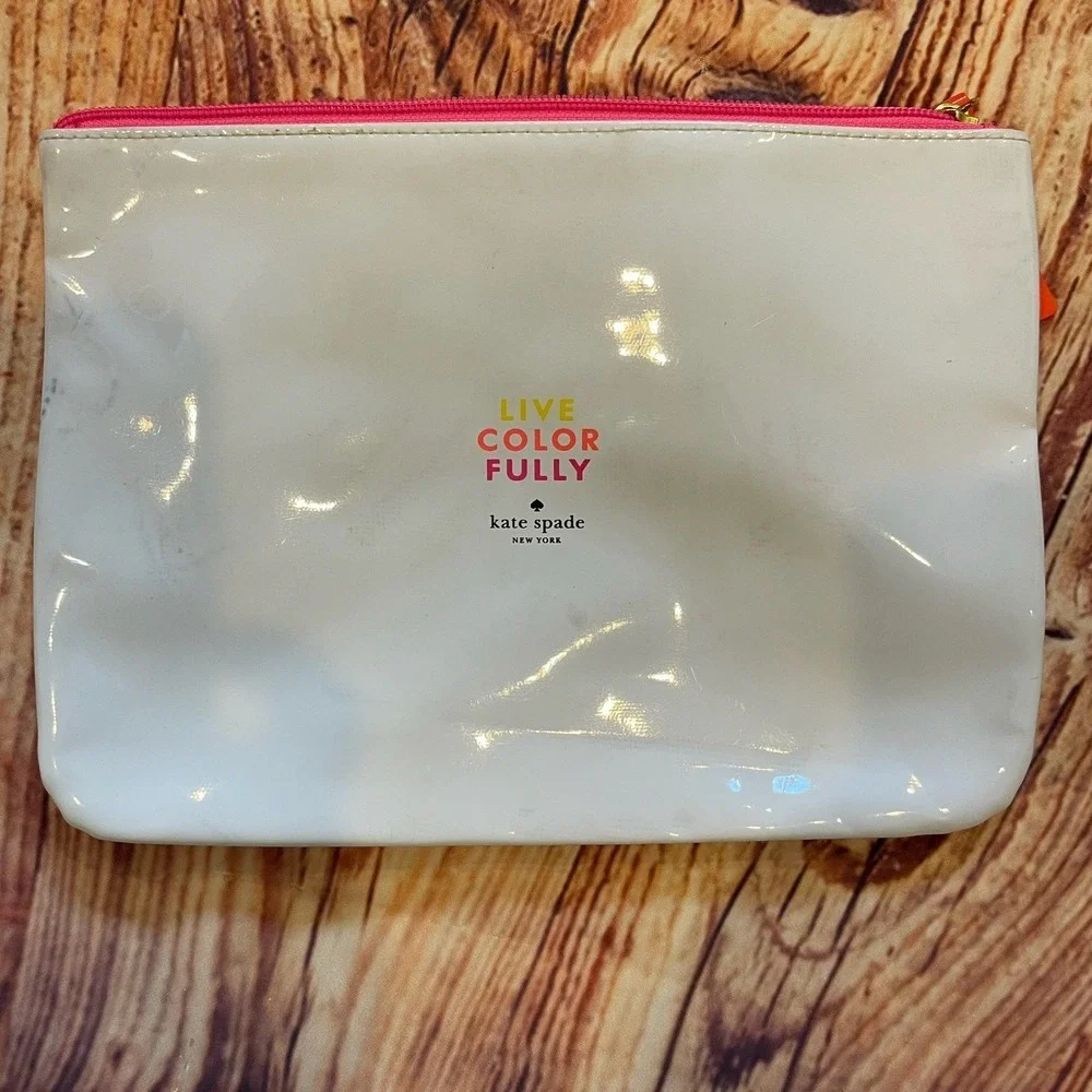 Kate Spade Live‎ Color Fully White Patent Cosmetic Bag Pouch with Dust Bag